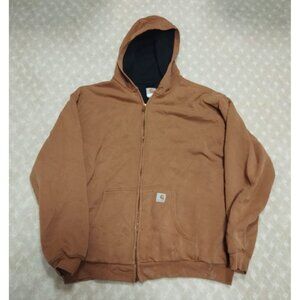 Carhartt Hoodie Mens XL Tall Brown J149 Thermal Lined Full Zip Work Jacket
